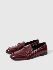 Sleekvia Women's Fashion Versatile Burgundy Round Toe PU Material Texture Flat Sole Shoes, Commuting, Parties, Travel, Vacation, Four Seasons Wear - Burgundy - View 9