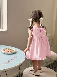 SHEIN LMoss Kids Babygirl Cute & Elegant Bowknot Summer Dress - Coral Pink - View 6