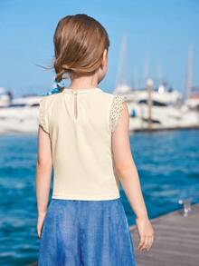 SHEIN Young Girls Solid Color Sleeveless Round Neck Tank Top - Yellow - View 2