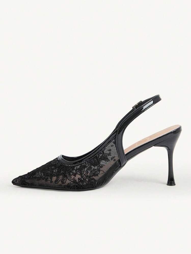 CUCCOO CHICEST Women Shoes Pointed Stiletto Black Lace Mesh Fashion Commuter Versatile Elegant Sexy Women's High Heel Shoes Slingback Shoes Women's Shoes