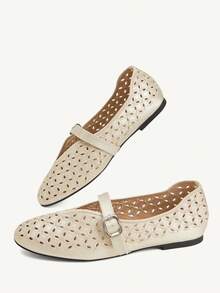 CUCCOO CHICEST Giày bệt nữ thêu rỗng, có khóa cài, thoải mái - Vàng - Xem 4