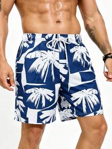 Manfinity KASUA Men's Coconut Tree Print Drawstring Waist Pocket Casual Beach Shorts, Holiday - Multicolor - View 4