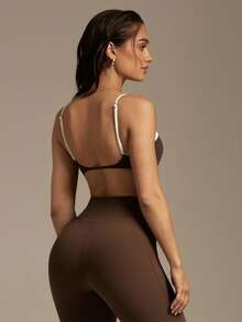 Silquee Women's Contrast Color Everyday Fitness Sports Bra - Brown - View 4