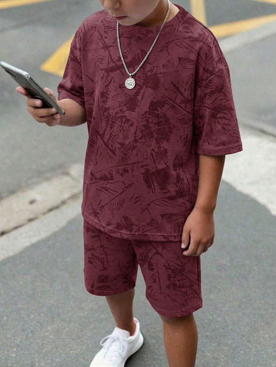 Tween Boy Casual Comfortable Minimalist Round Neck Short Sleeve T-Shirt And Shorts Set - Multicolor - View 1