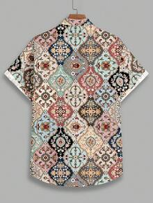 Azurnel Persian Carpet Pattern Fashion Casual All-Over Print Men's Standard Fit Short Sleeve Polo Shirt - Multicolor - View 4