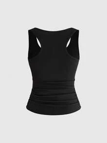 ROMWE Grunge Punk Áo tank top nữ ôm sát, thiết kế gợi cảm, họa tiết đinh tán kim loại, thích hợp cho lễ hội âm nhạc mùa hè. - màu đen - Xem 2