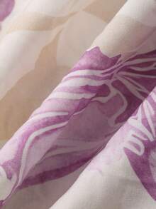 Dazy Plus Floral Print Loose Contrast Lace Elegant Long Nightgown, Plus Size Women Spring/Summer Sleepwear - Purple - View 3