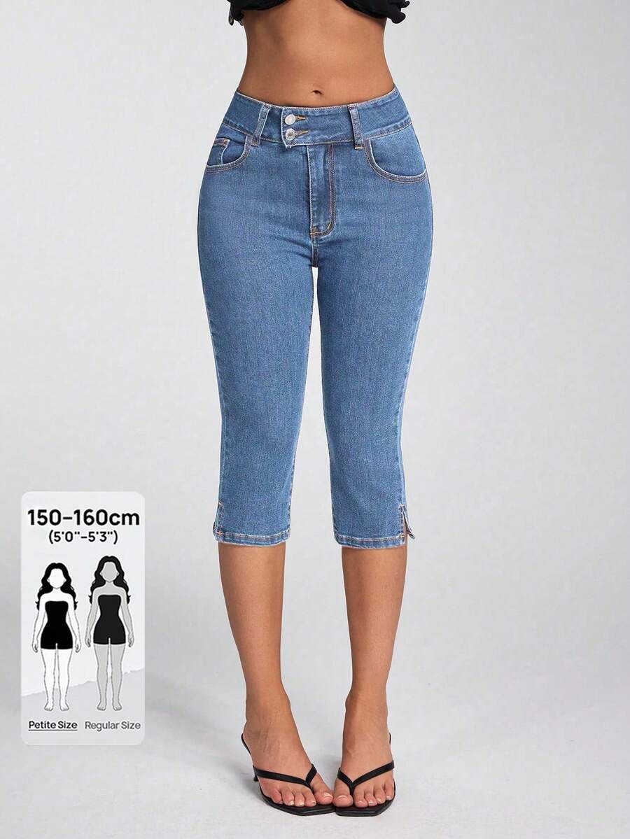 Jeanoix Petite Quần jean denim nữ dáng skinny dài 3/4, phong cách Y2K, thích hợp mặc hàng ngày đi làm. - Rửa nhẹ - Xem 1