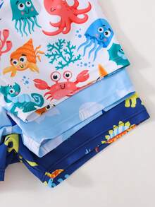 Cozy Pixies Bộ 3 món cho bé trai, áo tắm in hình cá voi, sinh vật biển và khủng long dễ thương, thích hợp cho bãi biển, kỳ nghỉ và lướt sóng. - Nhiều màu - Xem 3