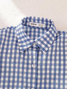 SHEIN Young Girl Woven Striped Casual Shirt - Blue - View 3