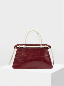 MOTF PREMIUM BOLSO DE MANO PARA DAMAS, BOLSO DE VIAJE CON HEBILLA EXQUISITA Y CONTRASTANTE - Patrón de cocodrilo rojo y blanco - Ver 3