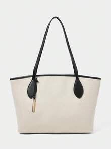 SHECARRY Women's Shoulder Tote Bag, School Trip, Commute, Work, Elegant Handbag, Large Handle Bag. - Beige - View 3