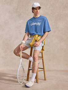 Courvante Men Slogan Graphic Drop Shoulder Tee For Your Tennis Boyfriend - Blue - View 2