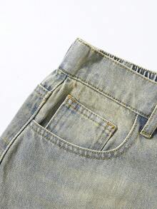 ROMWE MEN Street Life Celana Pendek Denim Kasual Saku Tempel untuk Remaja Laki-Laki - Perunggu - View 6