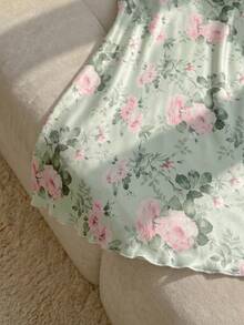 Resyla Summer Floral Printed Cami Sleep Dress Pajama Dress - Green - View 4