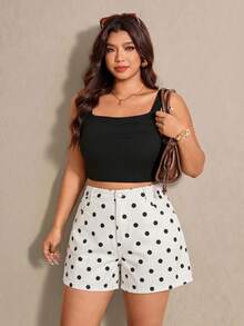 Elaquor Quần short denim nữ cỡ lớn họa tiết chấm bi có túi, kiểu dáng thường ngày. - Nhiều màu - Xem 4