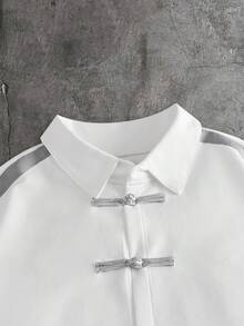 AXEPEAK Men's Casual Holiday Patchwork Button-Up Short Sleeve Shirt, Perfect Fusion Of Fashion And Tradition - White - View 4