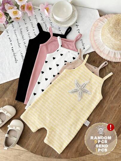 Baby Girl Casual Strap Romper, Suitable For Spring/Summer