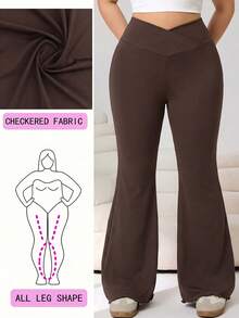 Solflare Pantalones acampanados de unicolor casuales para mujer de talla grande - Marrón Chocolate - Ver 1