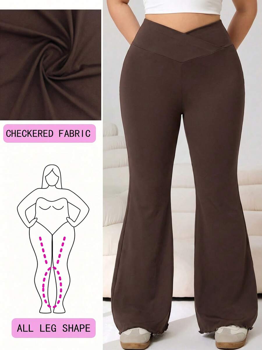 Solflare Pantalones acampanados de unicolor casuales para mujer de talla grande - Marrón Chocolate - Ver 1