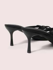 CUCCOO DOLLMOD Giày sandal nữ kiểu dáng châu Âu và Mỹ màu đen bằng satin có nơ, kiểu dáng hở mũi, gót nhọn. - màu đen - Xem 6
