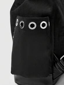 ROMWE Fairycore Mochila bordada con diseño de bruja gótica, mochila con extracto de helecho Moonworm, bolsa escolar con cordón y flecos de gamuza - Bordado blanco - Ver 6