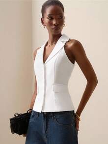 Briarwyn Women's Summer Elegant Commute Notch Lapel Front Button Vest - White - View 5