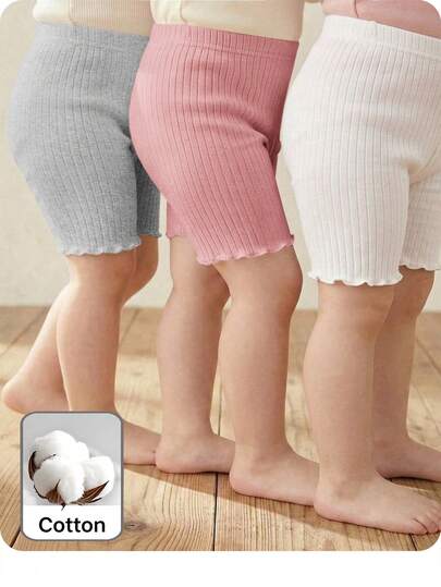 SHEIN LMoss Kids Baby Girl Summer Cute Solid Color Knit Shorts Set