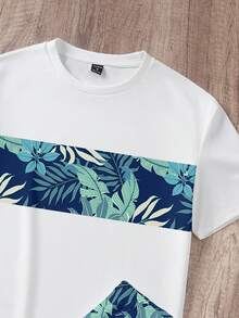 Manfinity Joysei Men's Casual Tropical Print T-Shirt Set, Suitable For Summer Outings, Vacations, And Gatherings - Green - View 4