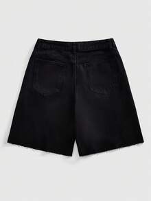 ROMWE MEN Pantalones cortos de mezclilla con bordado de cruz, corte holgado para hombre - Negro - Ver 4