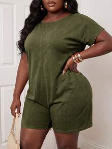Slaydiva Plus Size Women's Jumpers And Rompers,Army Green Summer Smart Casual Vacation Elegant Commute,Minimalist Versatile Birthday Party Graduation Romper - Army Green - View 6