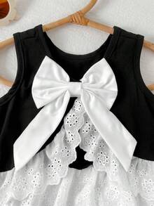 SHEIN Baby Girl Colorblock Floral Trim Sleeveless Cardigan Top And Elastic Waist Pants 2 Pieces Set - Multicolor - View 3