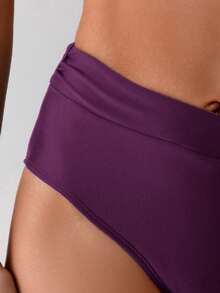 Swim Basics 女款純色交叉式高腰比基尼泳褲下身 - 紫色 - 查看 5