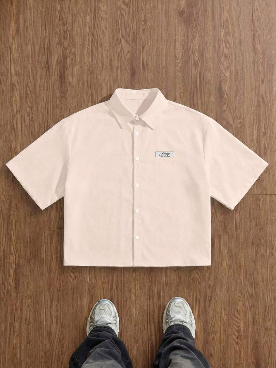 SWAVVY Men's Casual Solid Color Short Sleeve Shirt - Beige - View 1