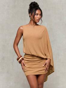 Normani Đầm ngắn hở lưng bất đối xứng gợi cảm thời trang nữ - Màu Khaki - Xem 5