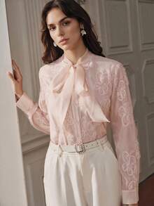 Anewsta Women's New Elegant Romantic Long Sleeve Shirt With Pearl Embroidery Design, Slimming Luxurious Party Blush Pink Autumn - Pink - View 6
