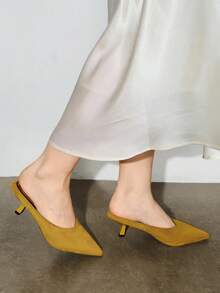 Bholvia Giày sandal bít mũi kiểu Pháp màu vàng cho nữ, sandal cao gót nhọn màu vàng, hở gót, kiểu dáng thanh lịch, thích hợp cho mùa hè. - Màu vàng - Xem 4