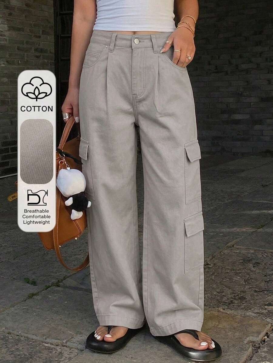 Livesso Women's Loose Solid Color Harem Pants With Pockets, Casual For Spring & Summer - Grey - View 1