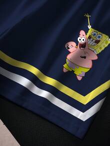 SpongeBob SquarePants | SHEIN 男童条纹圆领短袖T恤和休闲短裤两件套 - 白色 - 查看 7