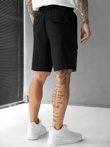 SLATEMANN Men's Solid Color Casual Cargo Shorts, Holiday - Black - View 4