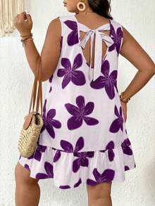 SHEIN Frenchy Damen Große Größen Kleid mit Blume Muster für Lässig Partys - Violett - Übersicht 3