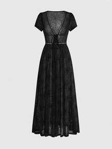 ROMWE Spring/Summer Vacation Beach Gothic Sheer Spider Web Blouse - Black - View 2