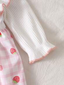 Newborn Baby Girl Ruffle Collar Long Sleeve A-Line Dress With 3D Bow Cute Light Pink Summer Fashionable Outing Photoshoot Elegant Dress - Pink - View 6