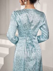 SHEIN Najma Elegant Luxurious 3D Floral Decor Women Loose Luxury Dress - Mint Green - View 2