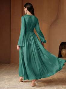 Anewsta Vestido de manga larga para mujer, elegante y versátil para ir al trabajo, primavera/otoño - Verde Oscuro - Ver 2