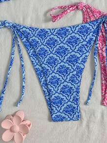 Swim Mod 4件組女款掛脖式碎花比基尼泳衣，極簡風，適合海邊度假 - 彩色 - 查看 4