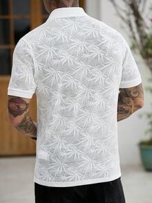 Manfinity CasualCool Áo Polo nam họa tiết thực vật dệt jacquard, phong cách thường ngày, thích hợp cho kỳ nghỉ - trắng - Xem 2