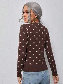 SHEIN LUNE Áo cardigan mỏng nữ phong cách thường ngày họa tiết chấm bi cài nút trước - Nhiều màu - Xem 2