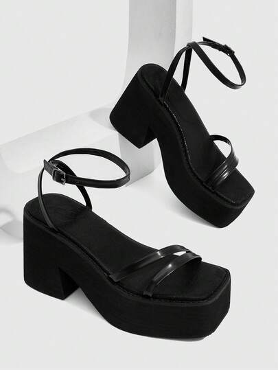 CUCCOO SZL Woman Shoes Criss Cross Platform Chunky Heeled Strappy Black Wedge Sandals For Summer Graduation Heels Prom Heels Vacation Shoes Back To School Shoes College Student Shoes Party Baddie Chic Gorgeous Style Disco Party Night Out Spring Shoes Spring Break Easter For Christmas Valentine's Day Spring Shoes