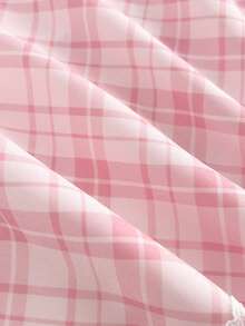 Flirla Women's Deep V Neck Backless Lace Trim Plaid Mini Dress, Spring/Summer - Baby Pink - View 6